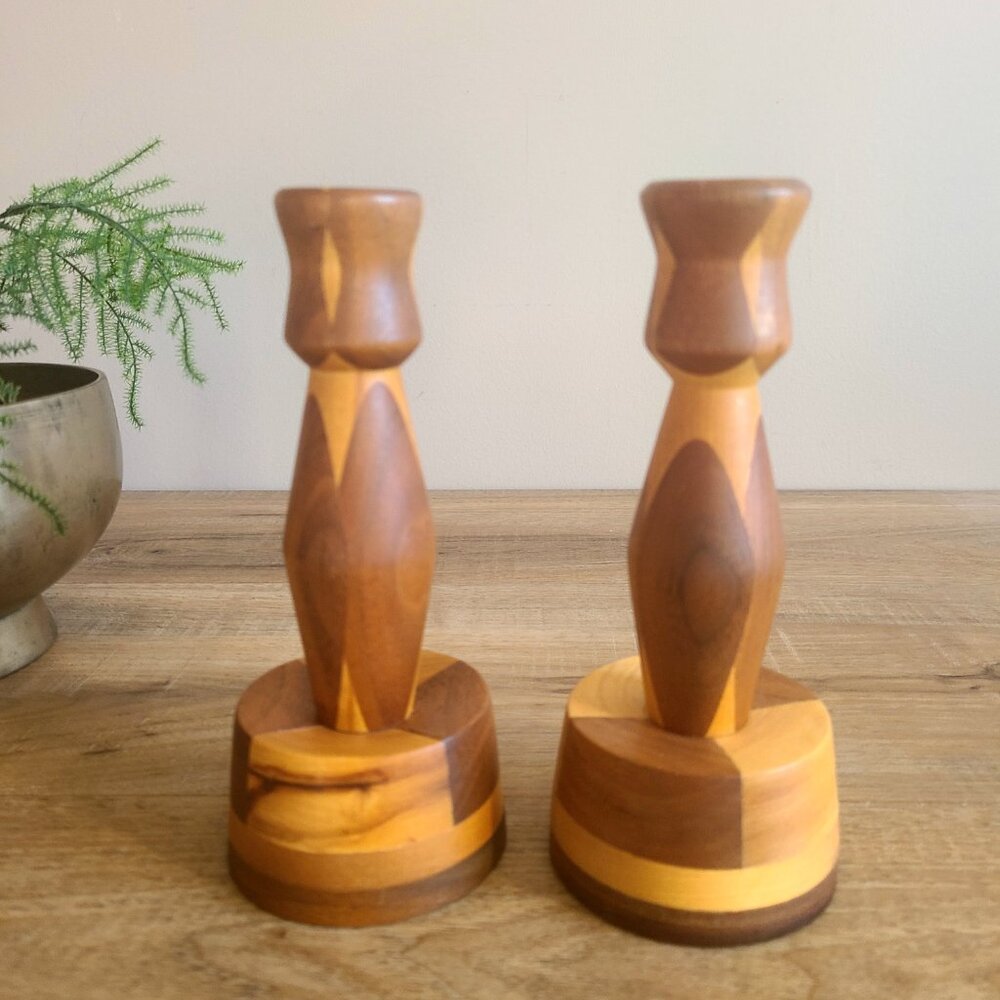 Handcrafted in Calgary Alberta pair of wooden candleholders. - Picture 5 of 10